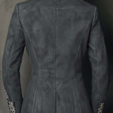 Blazer en éco-daim à motif floral gaufré gris taupe