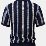 Polo rayé en crochet à col en V & pantalon droit en lin