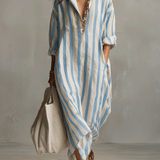 Chemise rayée décontractée Robe longue style bohème