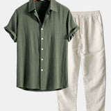 Chemise à boutons en mélange de lin et rayonne & Pantalon droit en lin