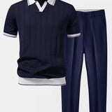 Polo en maille à col Johnny avec bordures contrastantes et pantalon fuselé coupe slim