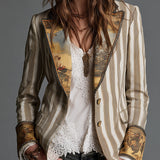 Blazer bohème en coton à rayures avec revers imprimés