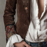 Blazer vintage en daim marron avec détails brodés