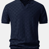 Polo en maille à col en V à motif damier et pantalon fuselé coupe slim