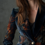 Blazer en velours de polyester à imprimé floral vintage et boutons métalliques