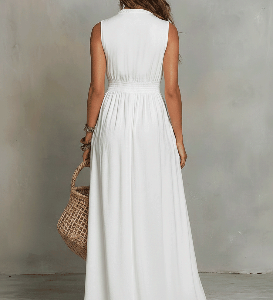 Robe longue bohème blanche zippée sur le devant