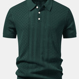 Polo en maille ajourée à motif jacquard géométrique et pantalon droit côtelé