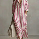 Chemise rayée décontractée Robe longue style bohème