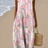 Aria - Robe Midi de Plage Ample sans Manches Imprimée pour Femme
