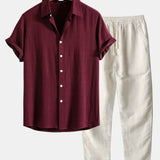 Chemise à boutons en mélange de lin et rayonne & Pantalon droit en lin
