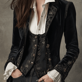 Blazer élégant en velours noir brodé