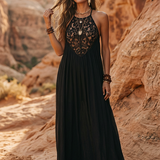 Robe longue de soirée élégante bohème sans manches fluide et spectaculaire