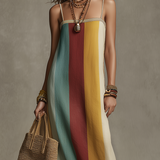 Robe longue bohème à rayures et blocs de couleur, à fines bretelles