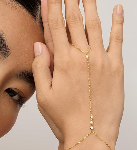Bracelet de main perlé | Doré