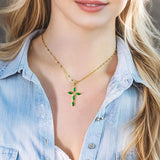 Collier croix émeraude | Doré