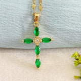 Collier croix émeraude | Doré