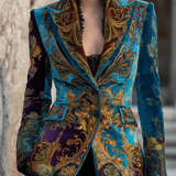 Blazer cintré en velours style baroque bohème de luxe