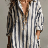Chemise rayée décontractée Robe longue style bohème