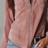 Chemise en jean délavé rose fané style western avec fermeture éclair