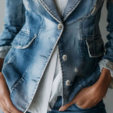 Blazer en jean délavé, coupe tailleur vintage décontractée
