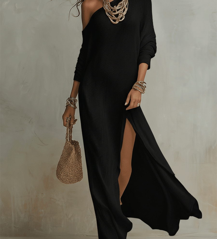 Robe longue bohème texturée à une épaule en ivoire doux