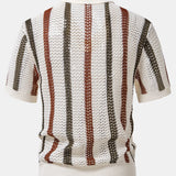 Polo rayé en crochet à col en V & pantalon droit en lin