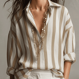 Chemise décontractée à manches longues en coton et lin rayée