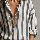 Chemise décontractée à manches longues en coton et lin rayée