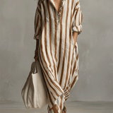 Chemise rayée décontractée Robe longue style bohème