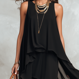 Robe longue bohème en mousseline de soie noire à étages