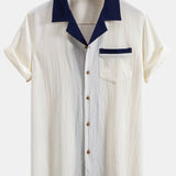 Chemise cubaine à contraste texturé et pantalon droit