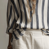 Chemise décontractée à manches longues en coton et lin rayée