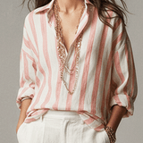 Chemise décontractée à manches longues en coton et lin rayée