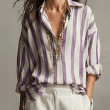 Chemise décontractée à manches longues en coton et lin rayée