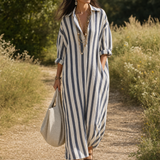 Chemise rayée décontractée Robe longue style bohème