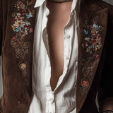 Blazer vintage en daim marron avec détails brodés