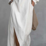 Robe midi ample asymétrique en coton et lin avec ourlet fendu