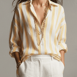 Chemise décontractée à manches longues en coton et lin rayée