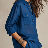 Chemise boutonnée en lin Bohemian Indigo Quiet Ease