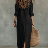 Robe longue bohème noire boutonnée sur le devant