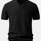 Polo en maille à col en V à motif damier et pantalon fuselé coupe slim