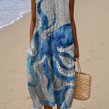 Caroline - Robe midi de plage sans manches imprimée pour femme ample