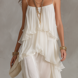 Robe longue romantique en mousseline étagée transparente