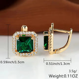 Boucles d'oreilles en zircone cubique carrée vert doré | Or