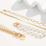 Ensemble de 4 bracelets chic doré - Serpent, perles et maillons | Doré