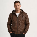 Declan Ashford | Bomber à capuche en similicuir pour homme