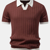 Polo à col Johnny avec rayures contrastantes et pantalon fuselé coupe slim
