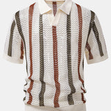 Polo rayé en crochet à col en V & pantalon droit en lin