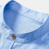 Chemise à manches courtes effet lin à col droit et pantalon droit texturé froissé