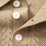 Polo en maille ajourée à motif jacquard géométrique et pantalon droit côtelé